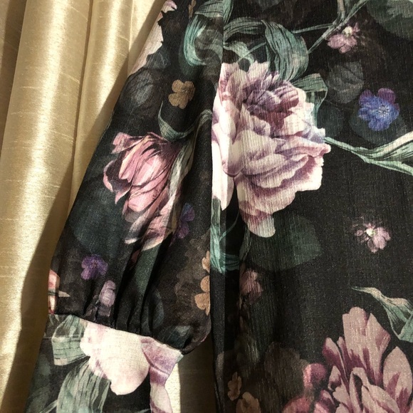 NWT RIVER ISLAND mutton sleeve floral midi dress in black - Picture 7 of 11